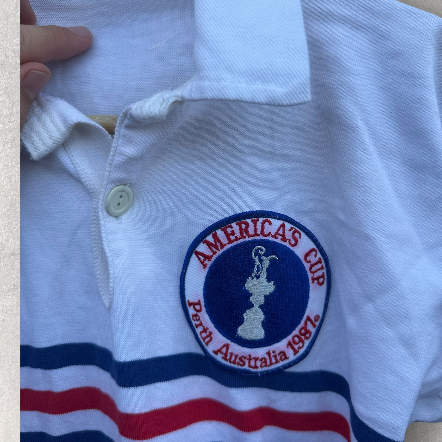 AMERICAS CUP PERTH 1987 VINTAGE WHITE COTTON JERSEY