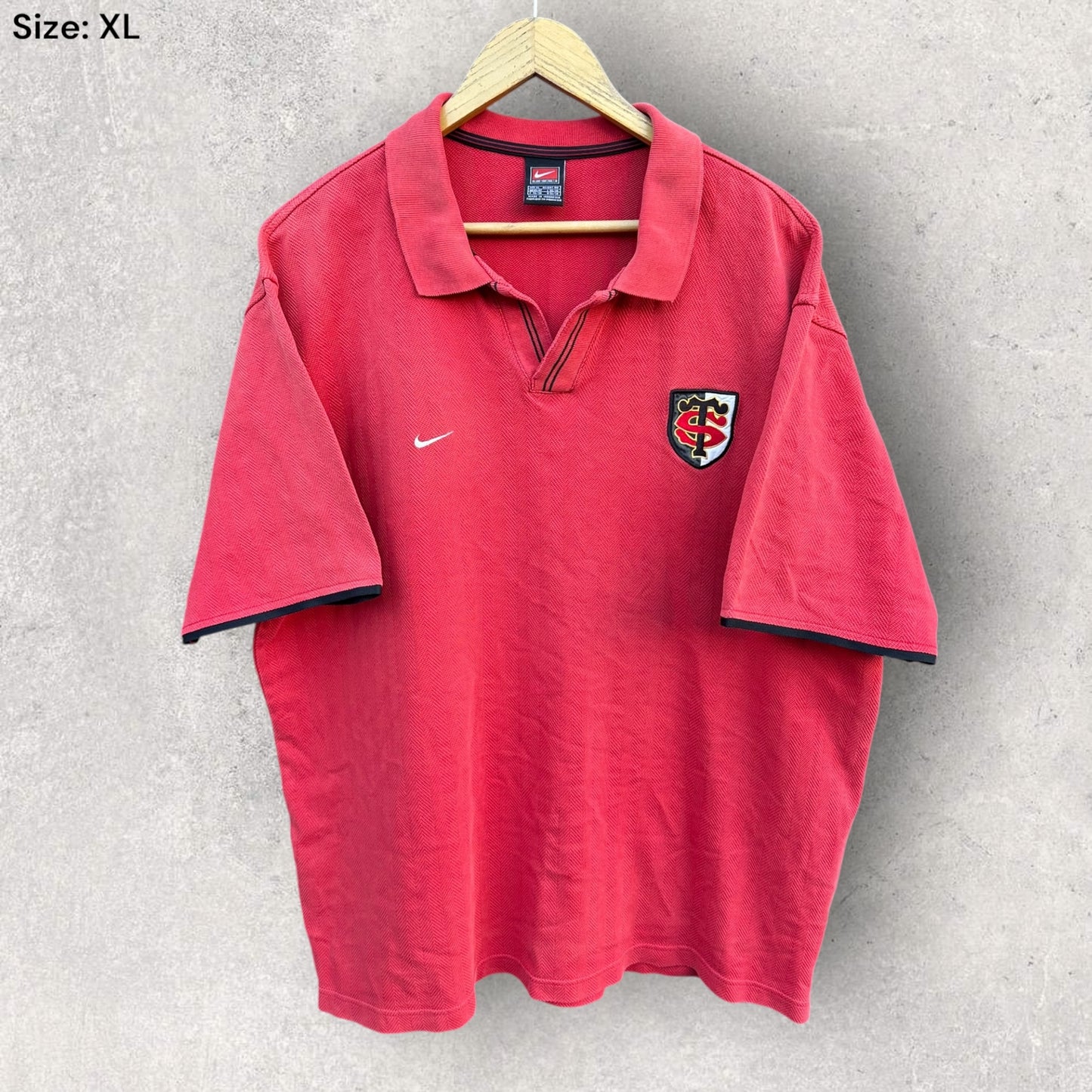 STADE TOULOUSE NIKE VINTAGE SHORT SLEEVE RUGBY UNION RED POLO SHIRT