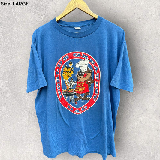 WARNER BROTHERS 1986 TAZZIE DEVIL WORLDS GREATEST DAD HOT STUFF SHIRT