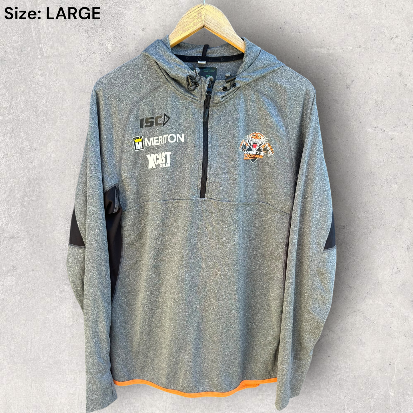 Wests Tigers ISC Grey Chest Zip Long Sleeve Hooded Training Jacket