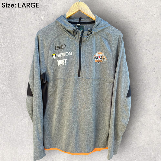 Wests Tigers ISC Grey Chest Zip Long Sleeve Hooded Training Jacket