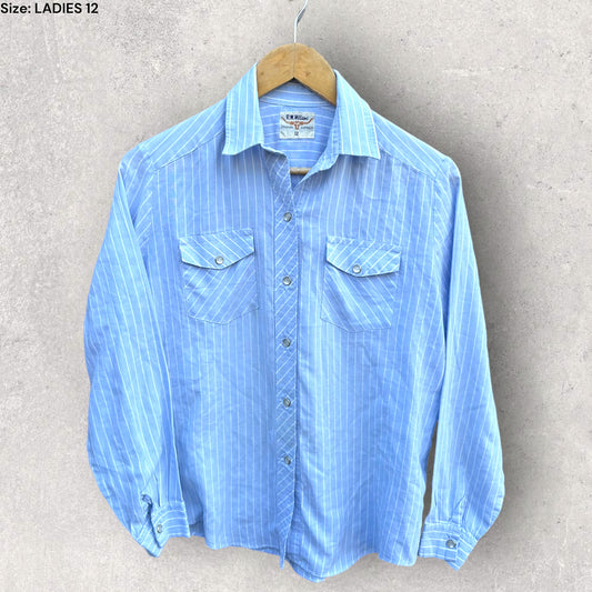 RM WILLIAMS BLUE & WHITE STRIPED LONG SLEEVE SHIRT