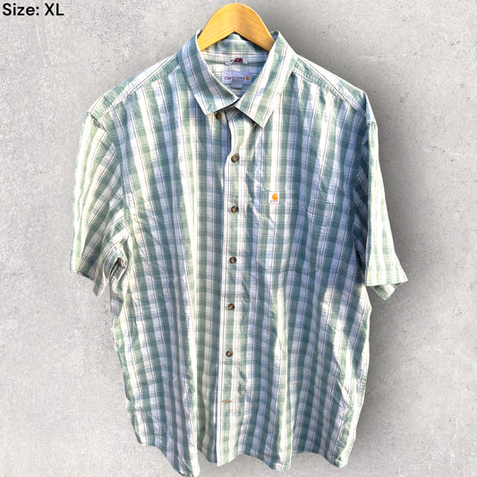 CARHARTT SHORT SLEEVE GREEN CHECKERED BUTTON UP SHIRT