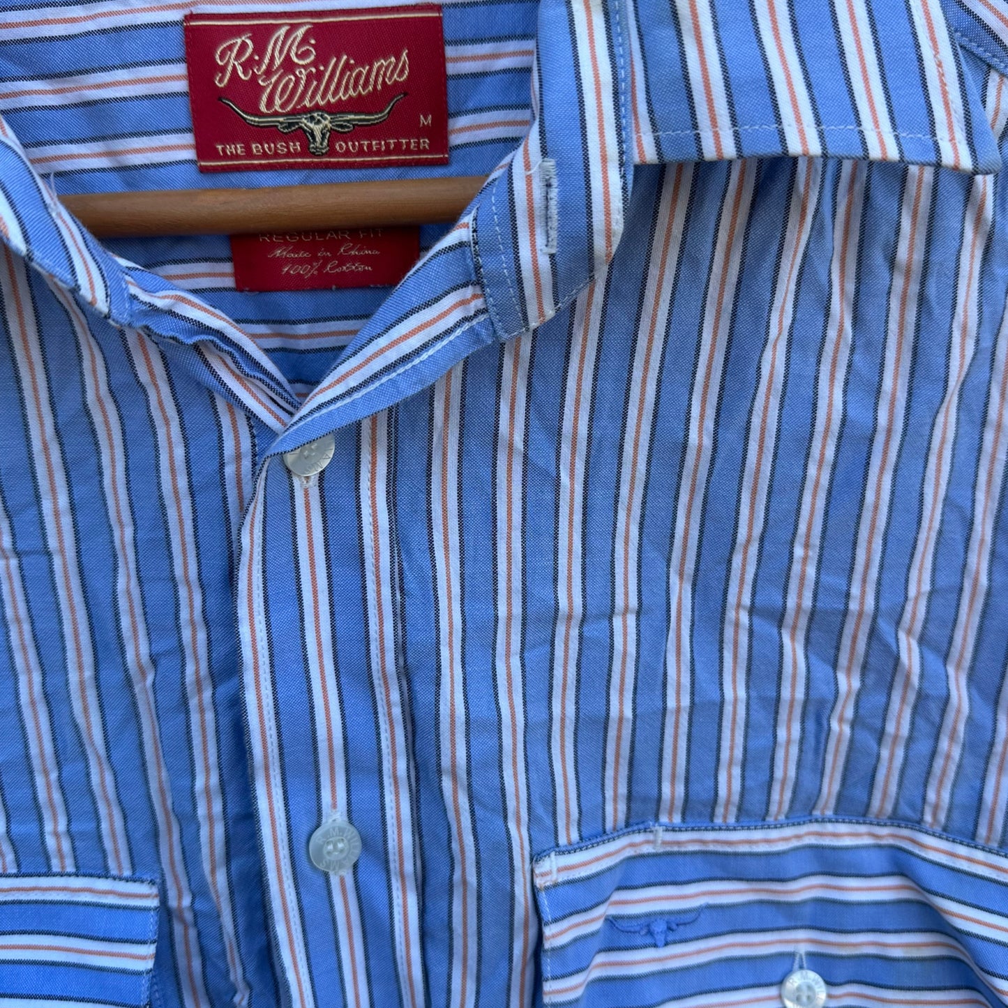 RM WILLIAMS BLUE & WHITE STRIPPED DRESS SHIRT