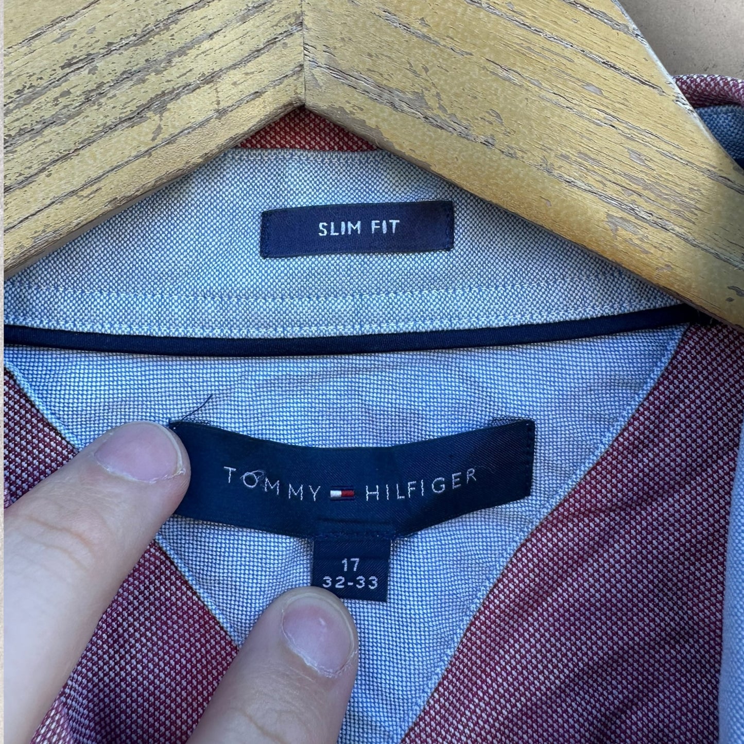 TOMMY HILFIGER RED LONG SLEEVE BUTTON UP SHIRT