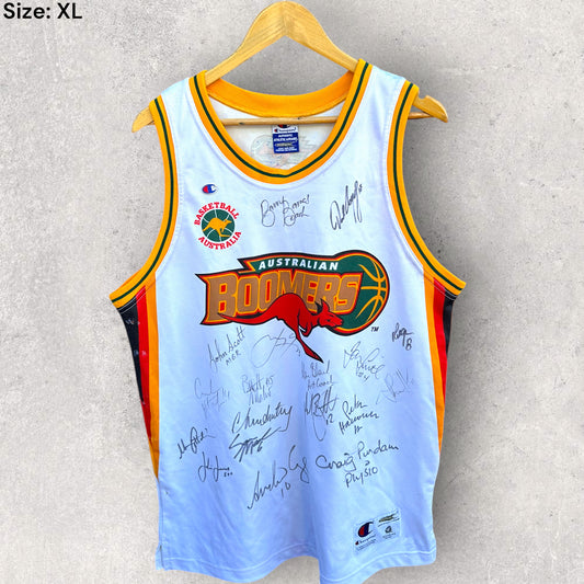 AUSTRALIAN BOOMERS VINTAGE CHAMPION JERSEY SIGNED BY SQUAD