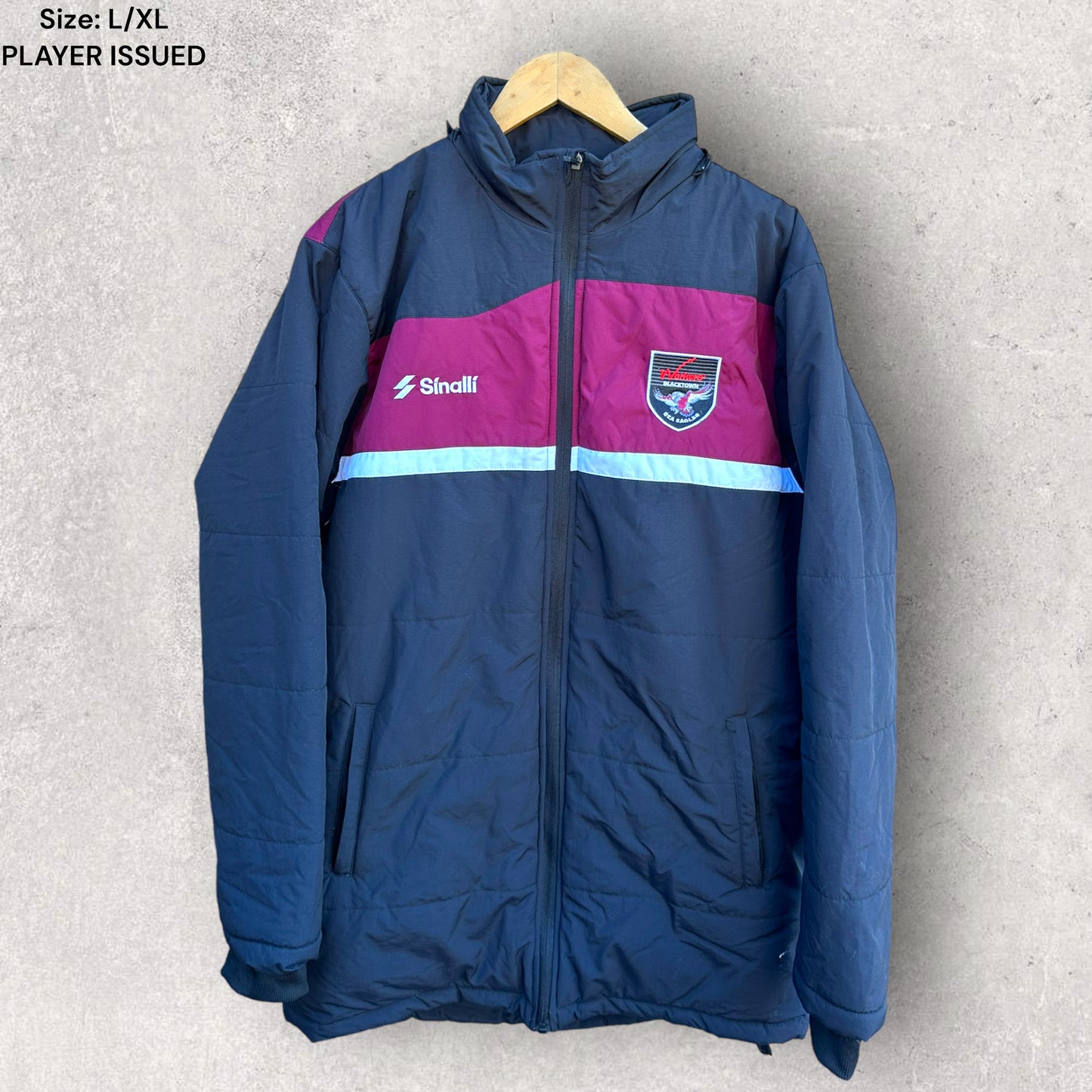 BLACKTOWN WORKERS SEA EAGLES PLAYER WORN BENCH PUFFER JACKET