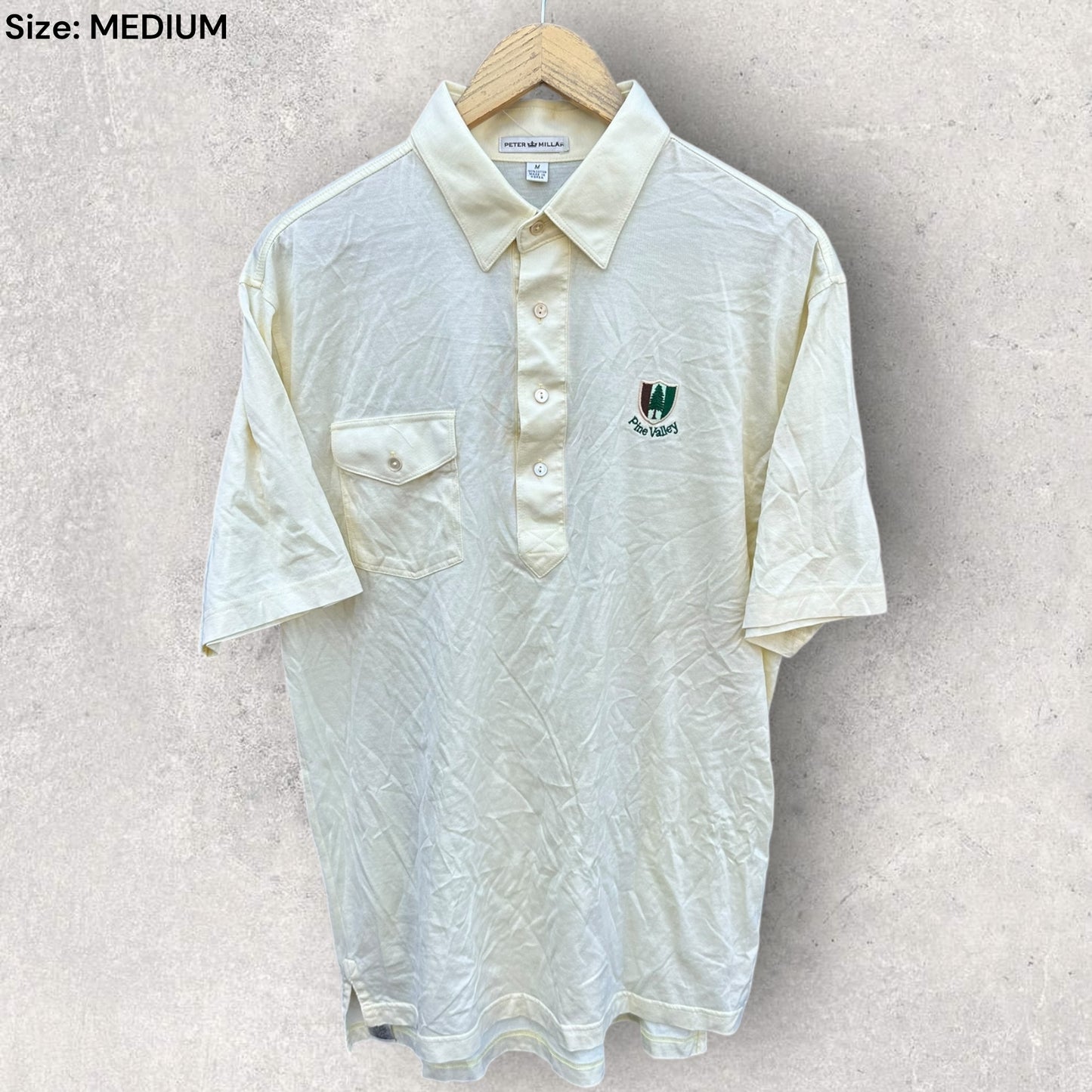 PETER MILLAR VINTAGE PINE VALLEY GOLF POLO YELLOW SHIRT MADE IN KOREA