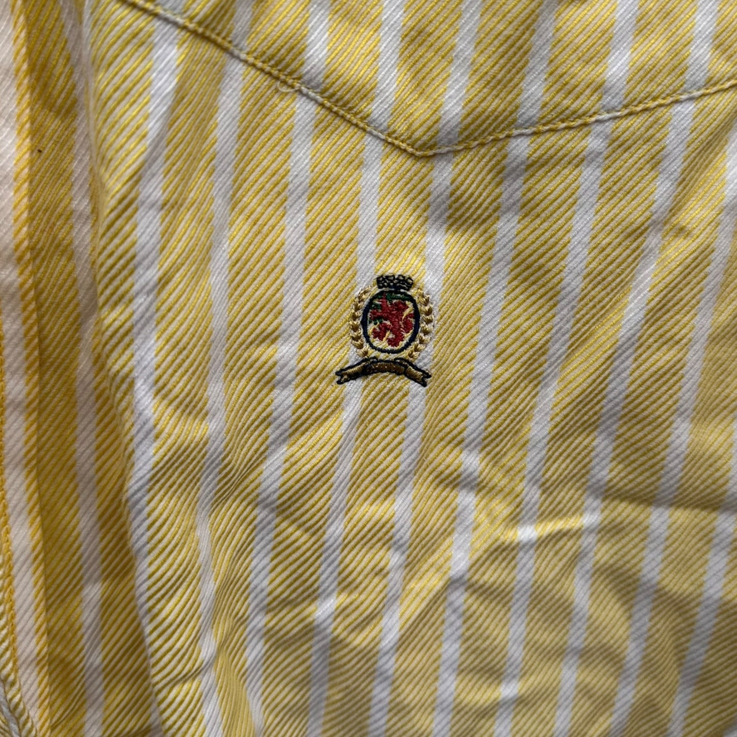 TOMMY HILFIGER MENS YELLOW STRIPPED 80s DESIGN LONG SLEEVE BUTTON UP SHIRT