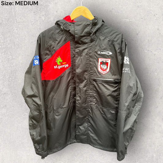 ST GEORGE ILLAWARRA DRAGONS CLASSIC BLACK WINDBREAKER HOODED JACKET