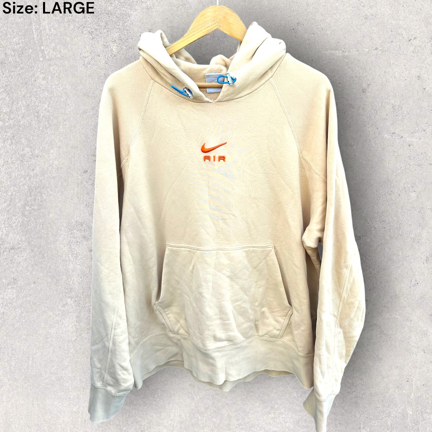 NIKE AIR MENS FRENCH TERRY BEIGE PULLOVER HOODED JUMPER
