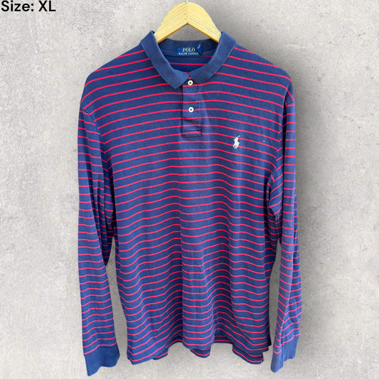 RALPH LAUREN POLO RED & BLUE LONG SLEEVE POLO SHIRT