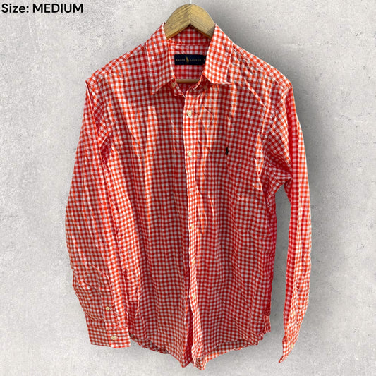 RALPH LAUREN POLO RED/ORANGE LONG SLEEVE BUTTON UP SHIRT