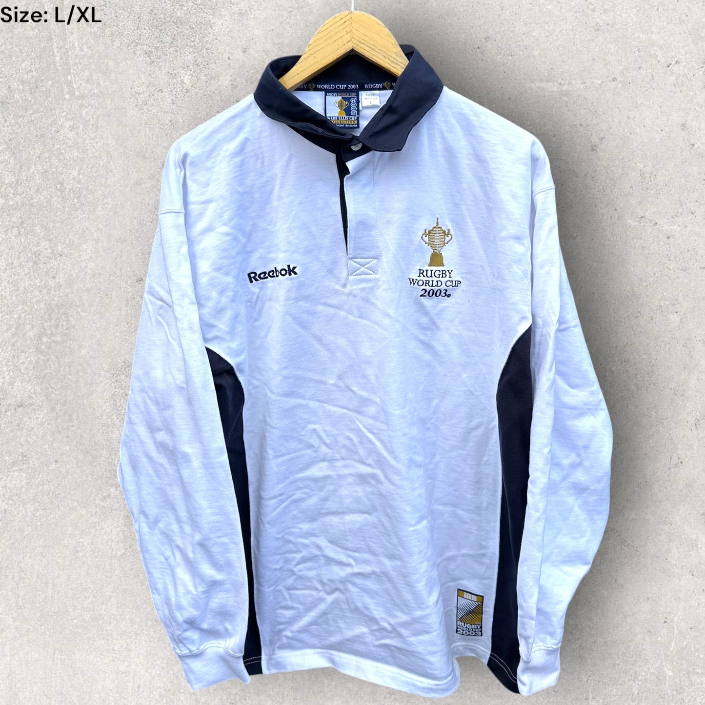 RUGBY WORLD CUP 2003 WEBB ELLIS CUP COLLECTION WHITE LONG SLEEVE VINTAGE JERSEY