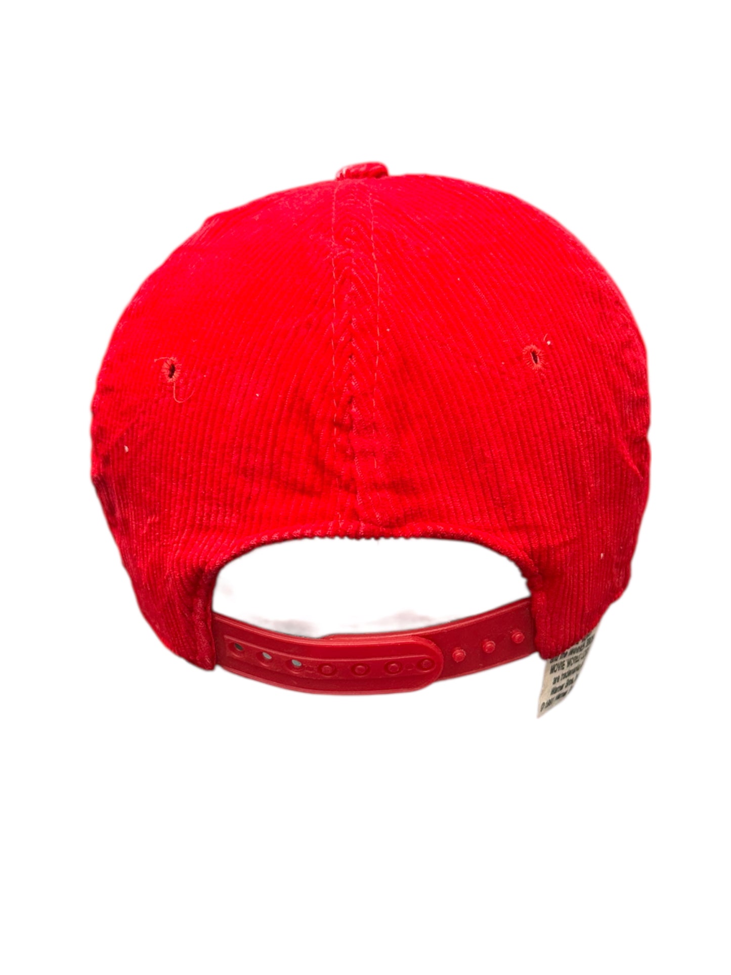 WARNER BROTHERS MOVIE WORLD 1991 RED CORDUROY SNAPBACK VINTAGE HAT