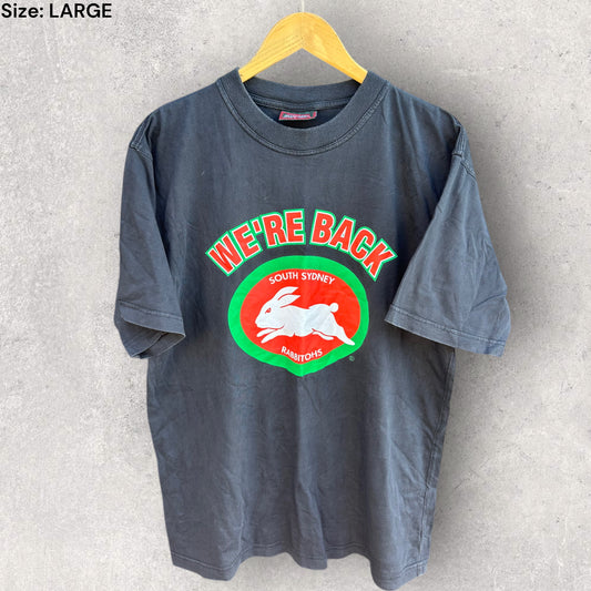 SOUTH SYDNEY RABBITOHS WE’RE BACK BLACK VINTAGE T-SHIRT