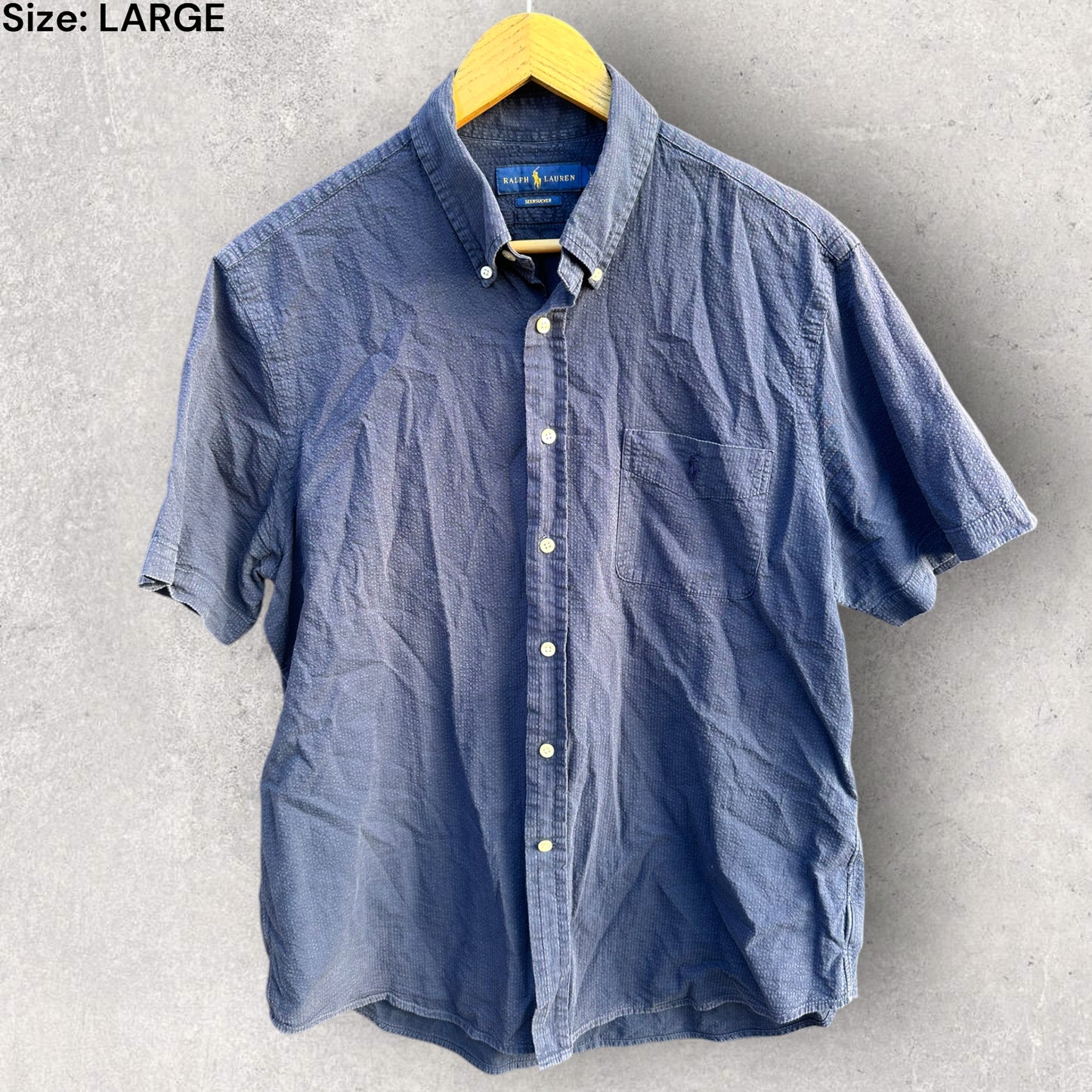 RALPH LAUREN POLO SEERSUCKER BLUE SHORT SLEEVE SHIRT