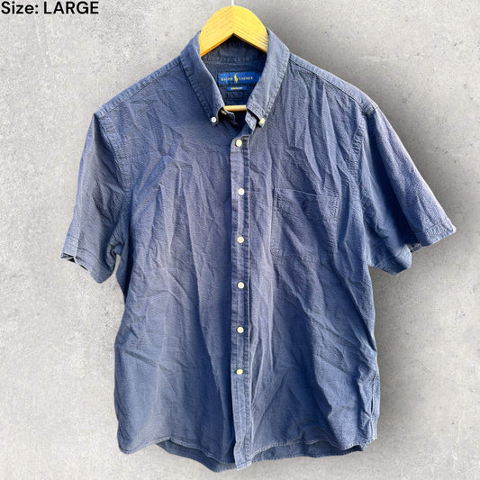RALPH LAUREN POLO SEERSUCKER BLUE SHORT SLEEVE SHIRT