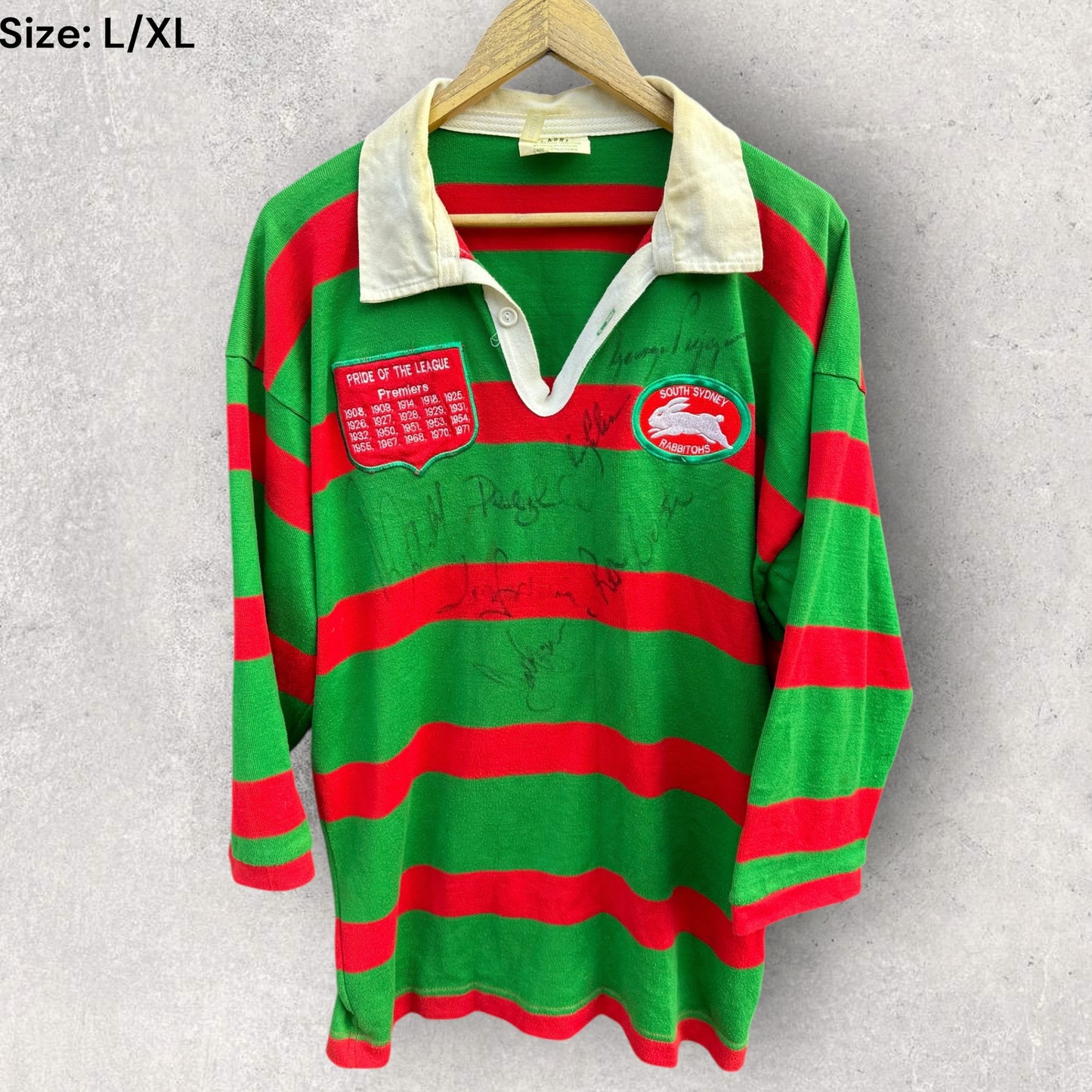 SOUTH SYDNEY RABBITOHS VINTAGE LONG SLEEVE CLASSIC PREMIERSHIPS SIGNED JERSEY