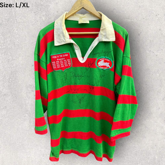 SOUTH SYDNEY RABBITOHS VINTAGE LONG SLEEVE CLASSIC PREMIERSHIPS SIGNED JERSEY