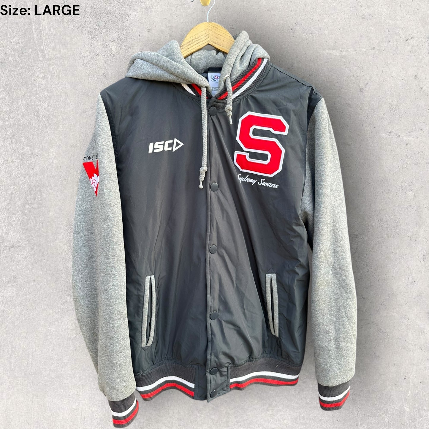 Sydney Swans ISC on field bomber afl hooded jacket