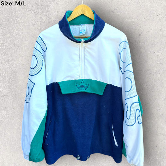 ADIDAS VINTAGE HALF ZIP FLEECE PULLOVER 1980s JUMPER