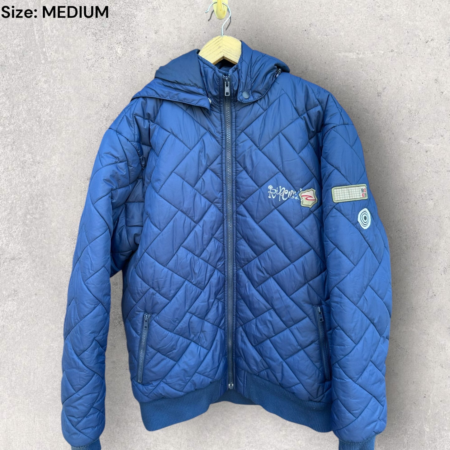 RIPCURL BLUE HOODED PUFFER JACKET