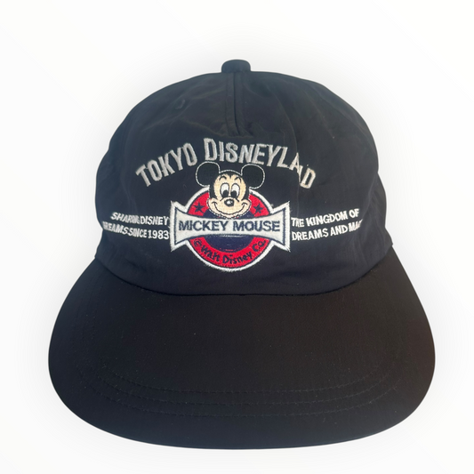 Tokyo Disneyland Mickey Mouse Vintage Black Snap Back Hat Made in Japan