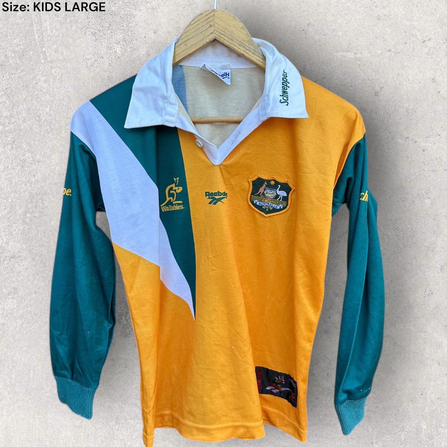 AUSTRALIAN WALLABIES REEBOK VINTAGE 90s KIDS RUGBY UNION JERSEY