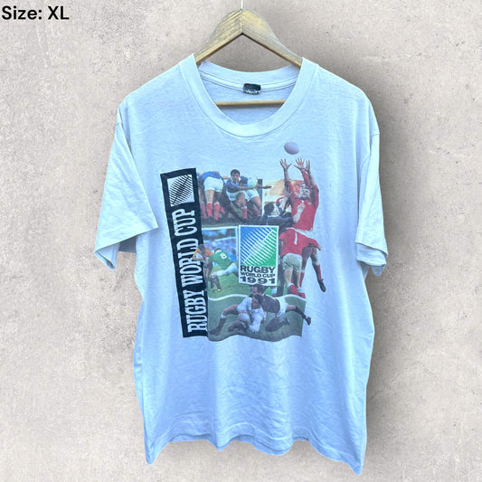 RUGBY WORLD CUP 1991 SCREEN STARS VINTAGE WHITE T-SHIRT