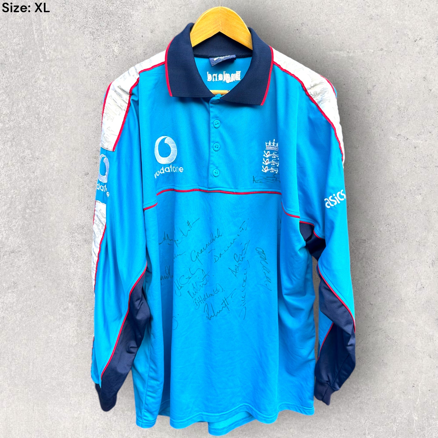 ENGLAND CRICKET 1997 NEIL FAIRBROTHER VINTAGE LONG SLEEVE ODI ASICS JERSEY SIGNED BY SQUAD