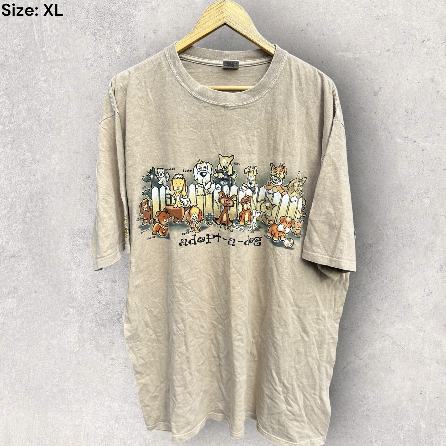 ADOPT A DOG VINTAGE BEIGE GRAPHIC T-SHIRT