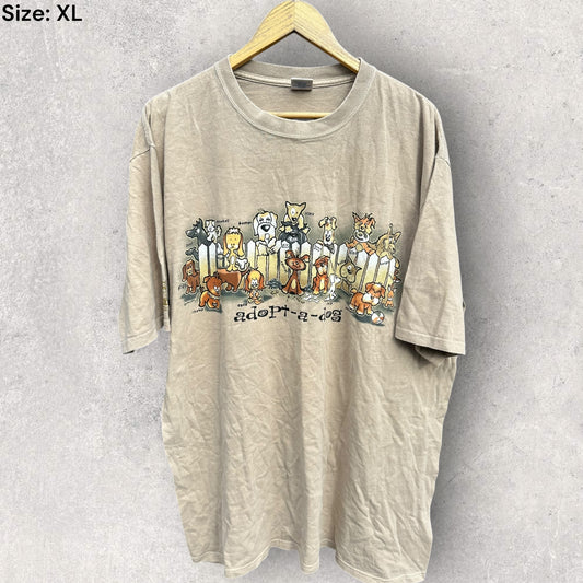 ADOPT A DOG VINTAGE BEIGE GRAPHIC T-SHIRT
