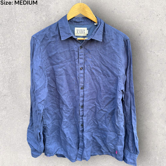SCOTCH & SODA REGULAR FIT BLUE LONG SLEEVE BUTTON UP SHIRT