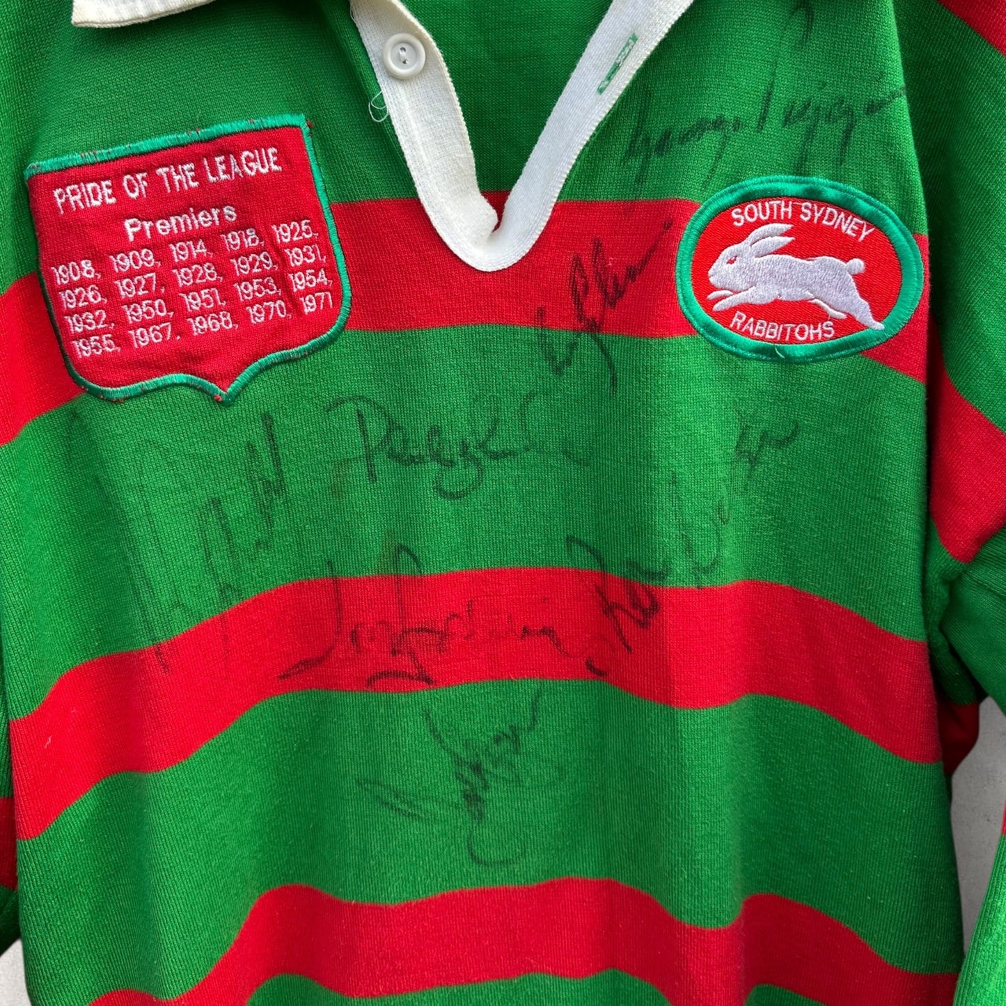 SOUTH SYDNEY RABBITOHS VINTAGE LONG SLEEVE CLASSIC PREMIERSHIPS SIGNED JERSEY