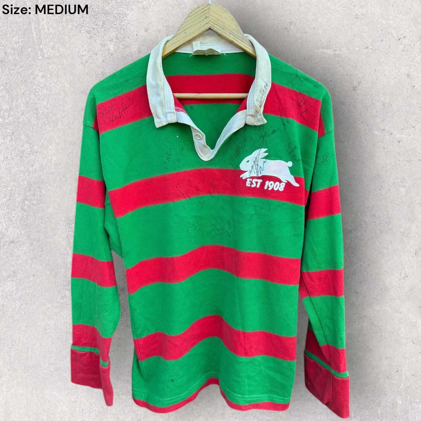 SOUTH SYDNEY RABBITOHS VINTAGE LONG SLEEVE COTTON 90s CLASSIC JERSEY SIGNED
