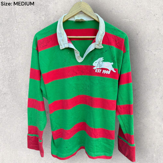 SOUTH SYDNEY RABBITOHS VINTAGE LONG SLEEVE COTTON 90s CLASSIC JERSEY SIGNED