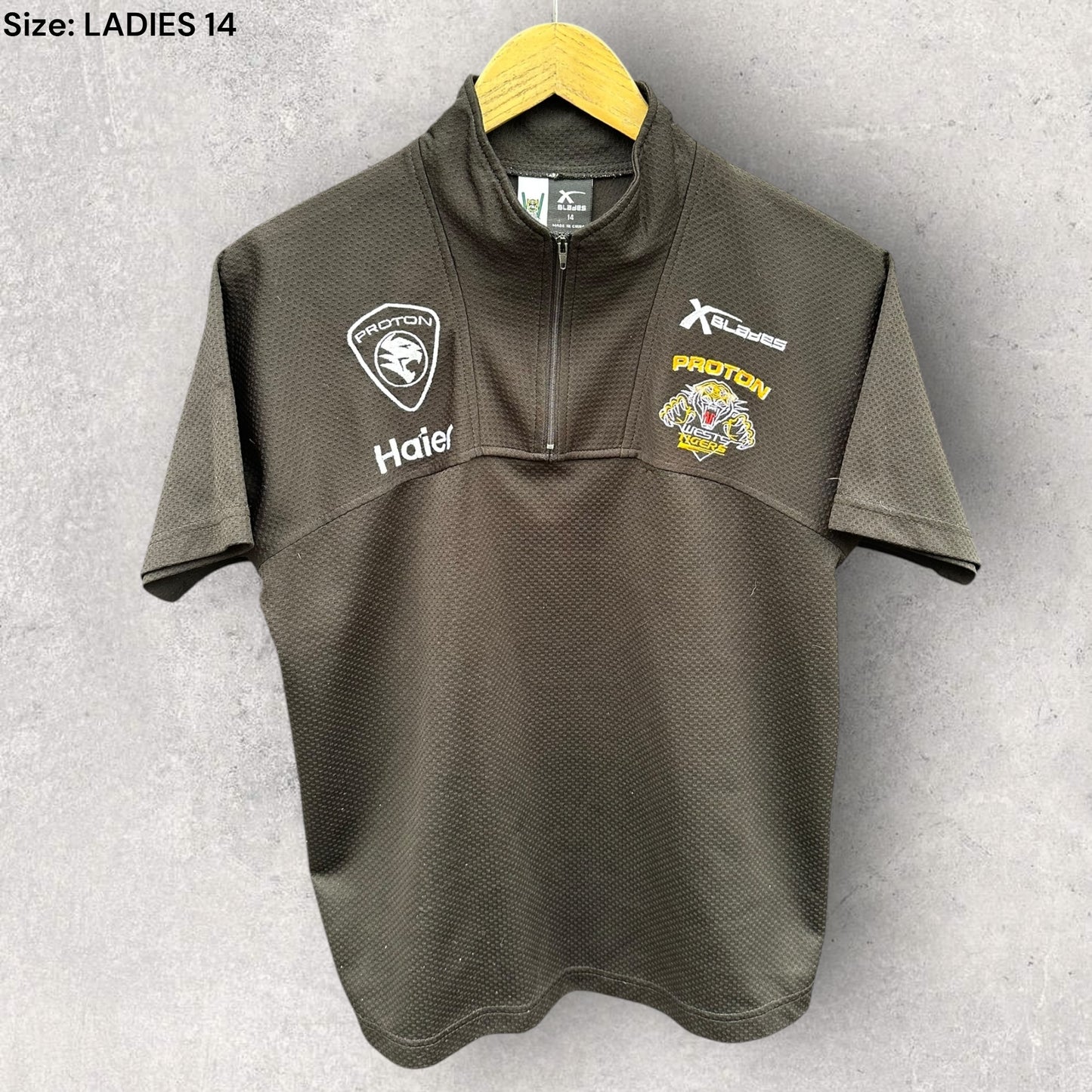 Wests Tigers X-Blades Proton Cars Chest Zip Media Polo Nrl Black Shirt