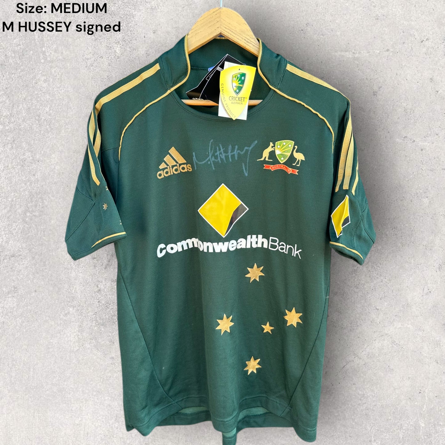 CRICKET AUSTRALIA ONE DAY INTERNATIONAL ADIDAS JERSEY SIGNED BY MILE HUSSEY NEW WITH TAGS