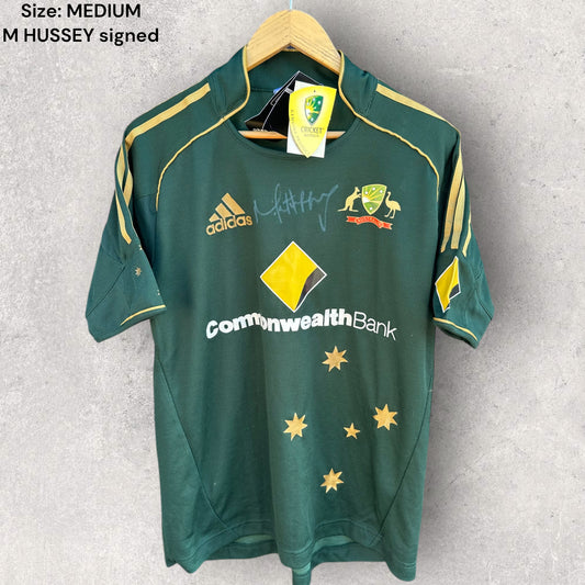 CRICKET AUSTRALIA ONE DAY INTERNATIONAL ADIDAS JERSEY SIGNED BY MILE HUSSEY NEW WITH TAGS