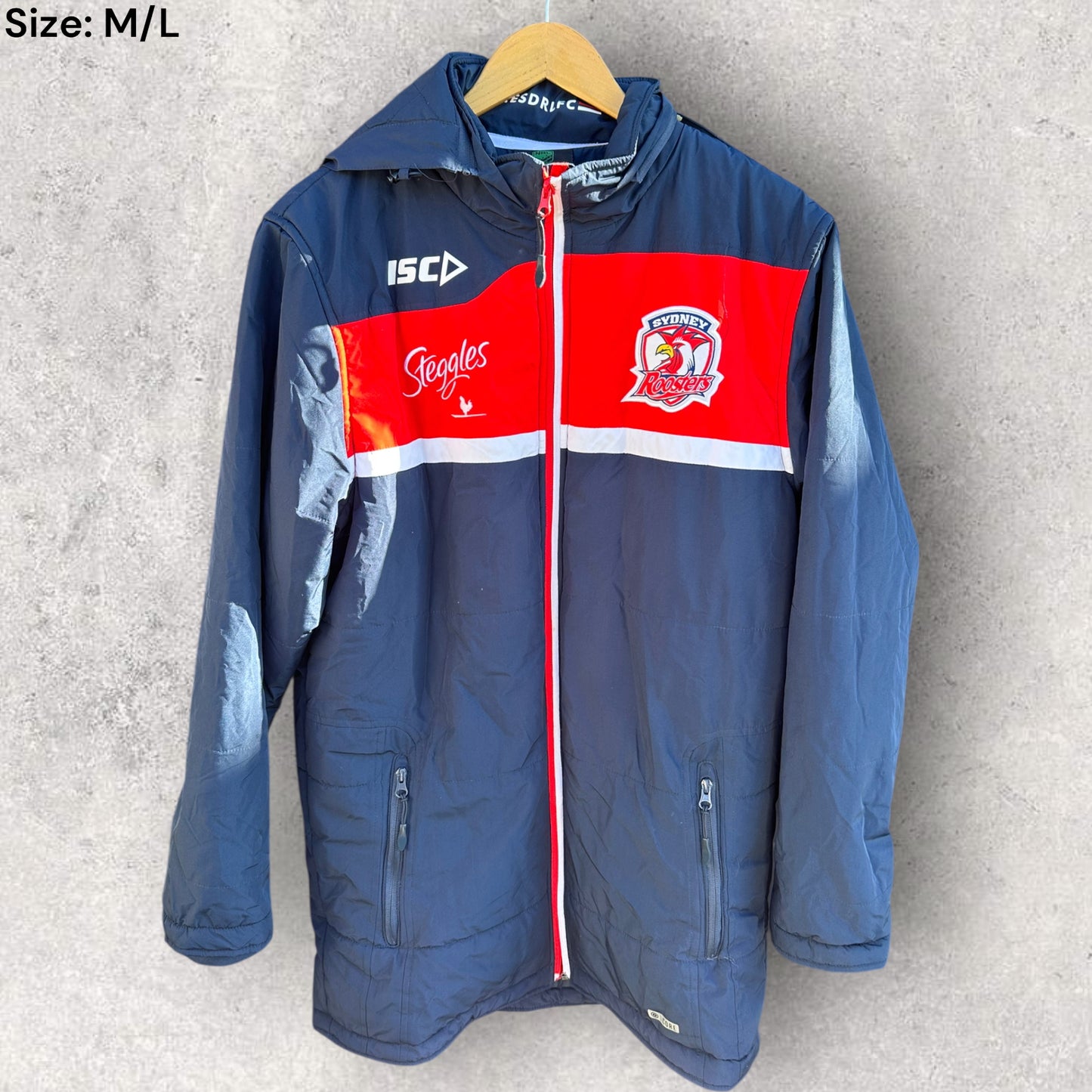 SYDNEY ROOSTERS ISC BLUE LONG BENCH PUFFER JACKET