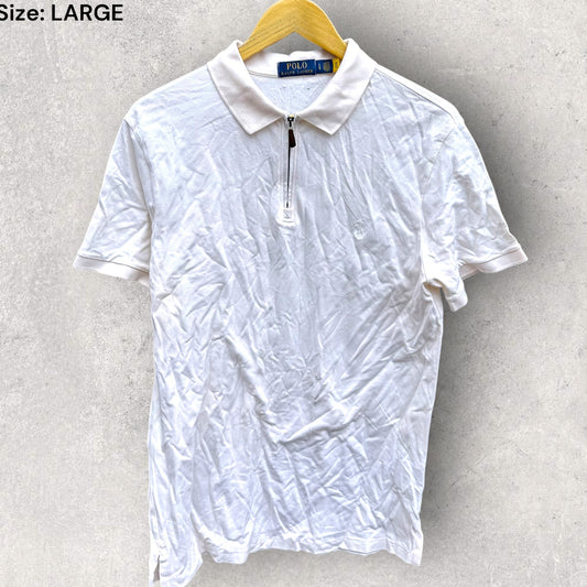 RALPH LAUREN POLO MENS WHITE SHORT SLEEVE CHEST ZIP POLO SHIRT
