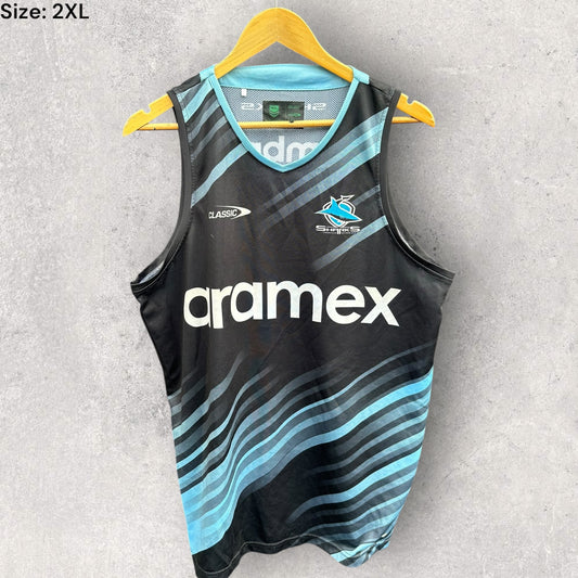 CRONULLA SHARKS 2024 CLASSIC TRAINING SINGLET ISSUED TO TOM HAZLETON
