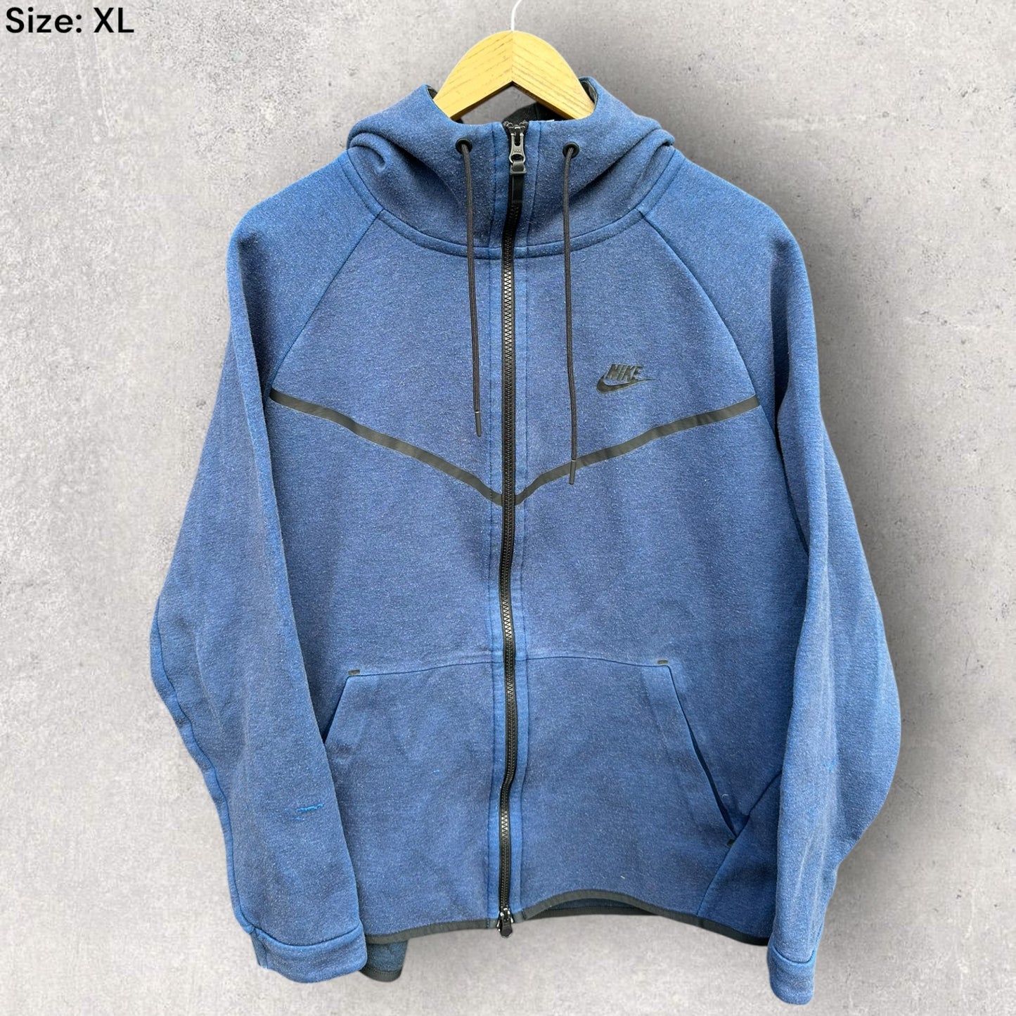 NIKE TECH FLEECE HOODED JACKET OBSIDIAN HEATHER & BLACK