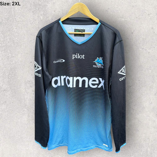 CRONULLA SHARKS 2025 TRAINING SHIRT LONG SLEEVE PLAYER ISSUED TOM HAZLETON