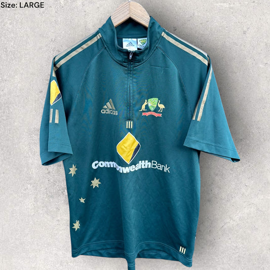 CRICKET AUSTRALIA ADIDAS GREEN HALF ZIP ODI ONE DAY JERSEY
