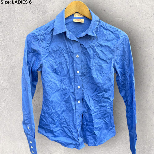 RM WILLIAMS LADIES BLUE BUTTON UP LONG SLEEVE SHIRT