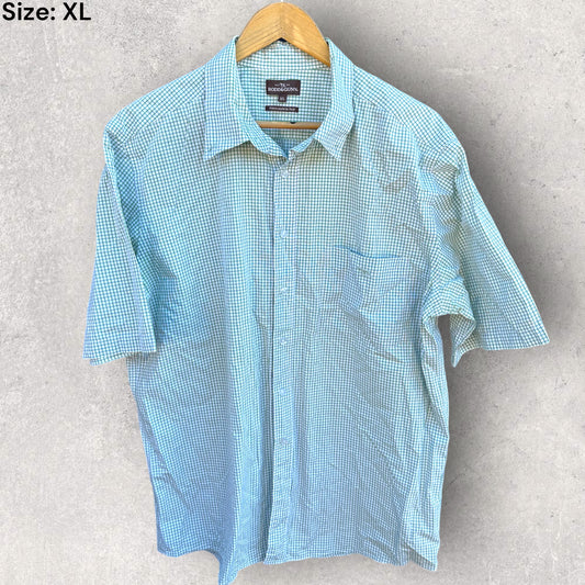 RODD & GUNN GREEN AND WHITE SHORT SLEEVED CHECKERED SHIRT