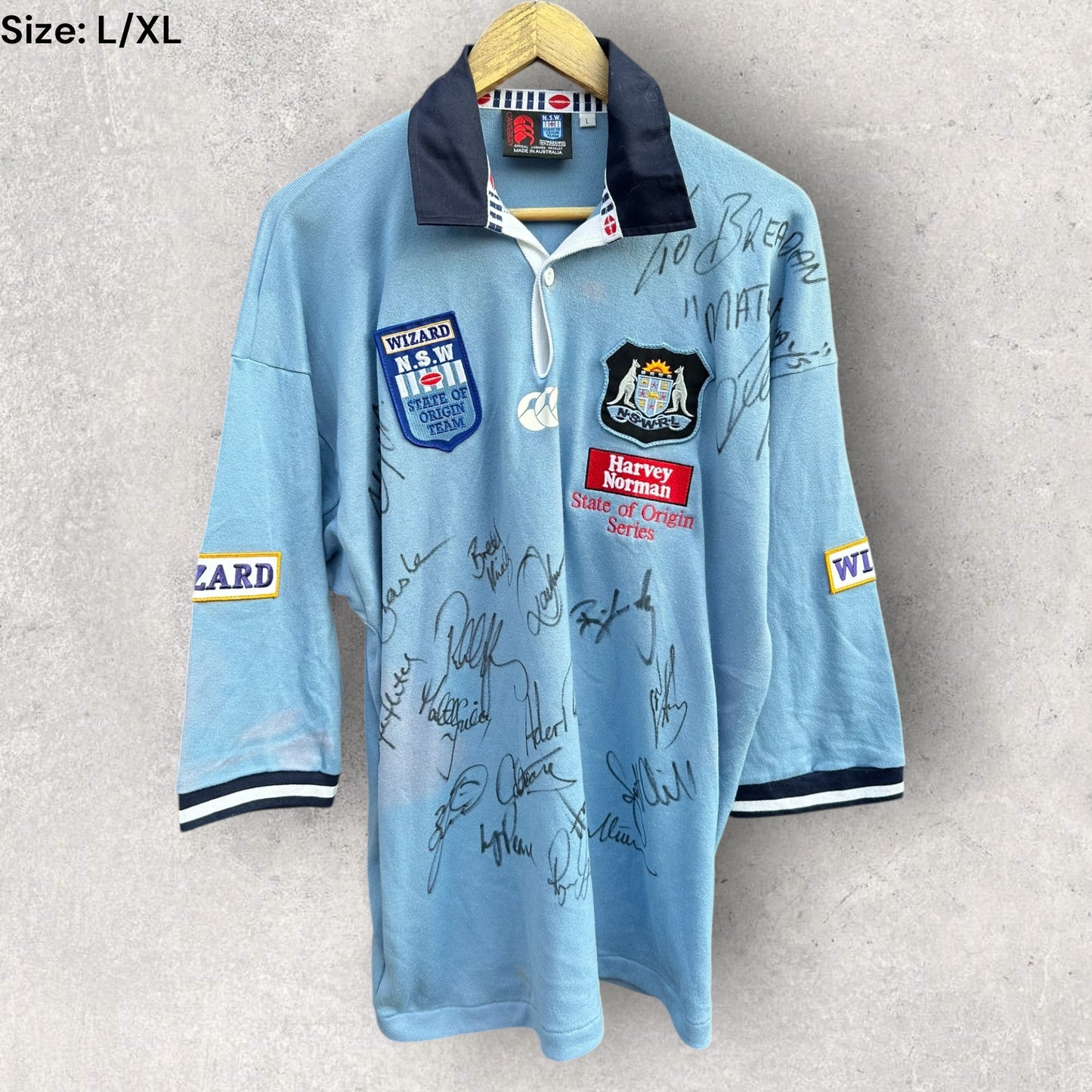 NSW BLUES 1999 CANTERBURY VINTAGE STATE OF ORIGIN LONG SLEEVE SIGNED JERSEY