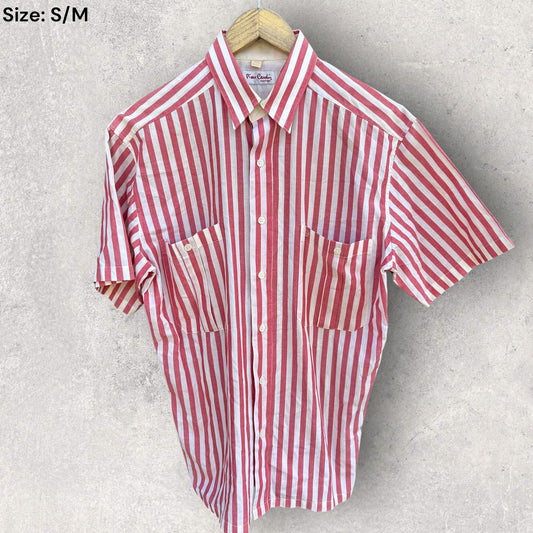 PIERRE CARDIN BOUTIQUE RED/WHITE PINSTRIPED SHORT SLEEVE VINTAGE SHIRT